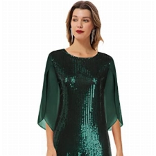 GRACE KARIN Damen Party Cocktailkleid Pailletten Kleid 3/4 Ärmel Club Glitzer Kleid Vintage MidiKleid Festlich Hochzeit Abendkleid M Dunkelgrün-Pailletten CL1812A22-03