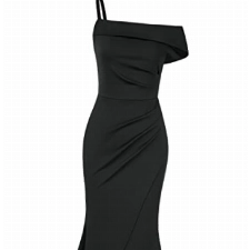 GRACE KARIN Damen Rüschensaum Midikleid Slim Wrap Einzelner Schultergurt Etuikleid Retro Partykleid Schwarz L