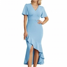 GRACE KARIN Damen Sexy Bodycon Kleid Kurzarm Sommerkleid Cocktail Kleid Festliches Ballkleid Hellblau M