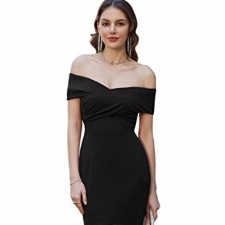 GRACE KARIN Damen Sexy Elegant Fischschwanzkleid Midi Cocktailkleid Abend Party Ballkleider Schwarz M