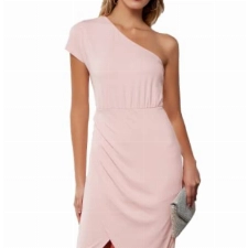 GRACE KARIN Damen Sommer Bodycon Wickelkleid mit einer Schulter Schlitz Midikleid, rose, X-Groß