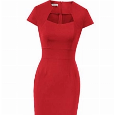 GRACE KARIN Damenkleider elegant festlich Sommerkleid Rockabilly Kleid 50er Pencil Kleid rot Etuikleider CL8947-2 L