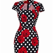GRACE KARIN Vintage Kleid Blumen Rockabilly Damen Kleid Sommerkleid Knielang L CL7597-11
