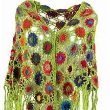 GURU SHOP Häkelstola, Hippie Blümchen Häkelschal, Dreieckstuch, Herren/Damen, Lemon, Baumwolle, Size:One Size, 180x60 cm, Schals Alternative Bekleidung