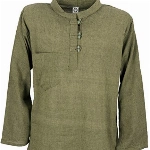 GURU SHOP Nepal Fischerhemd, Goa Hippie Hemd, Yogahemd, Freizeithemd, Moosgrün, Baumwolle, Size:L, Hemden Alternative Bekleidung