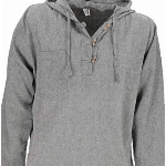 GURU SHOP Nepal Hemd, Goa Hippie Sweatshirt, Yogashirt, Schlupfhemd mit Kapuze, Grau, Baumwolle, Size:M, Hemden Alternative Bekleidung