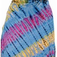 GURU SHOP Unikat Batik Hippie Midirock, Sommerrock, Knielang, Top, Damen, Hellblau/bunt, Synthetisch, Size:38, Röcke Alternative Bekleidung