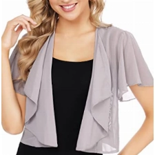 Gyabnw Damen Bolero Chiffon Jacke Transparente Schicke Boleros Festlicher Bolerojacke Kurzarm Sommer Blazer Jäckchen Spitze Bolero für Abendkleider Hochzeit, Grau(X), S