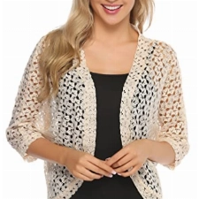 Gyabnw Damen Strickacke Elegante Bolero Spitzenjacke Festlich Cardigan Kurzer Blazer Festlich Bolero mit 3/4 Arm für Abendkleider Cocktailkleid, Aprikose, XL