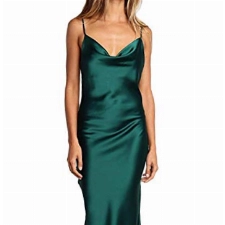 HAHAEMMA Damen Freizeitkleidung ärmellose Spaghettiträger Satin Kleid Cocktail Strand Abendparty Cowl Neck Dot Leopard Midi Kleider(GR2,M)