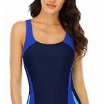 Halcurt Damen-Badeanzüge, einteilig, für Wasser, Aerobic, sportliche Badeanzüge, marineblau/blau, Medium