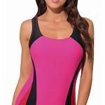 Halcurt Damen-Badeanzüge, einteilig, für Wasser, Aerobic, sportliche Badeanzüge, Neon Pink/Schwarz, Medium