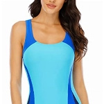 Halcurt Damen Sportlicher Einteiler Badeanzug Schwimmanzug Figuroptimizer Bademode Blau M