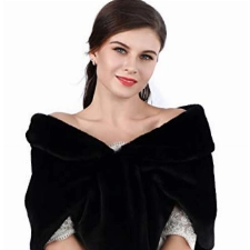 Handcess Frauen 1920 Braut Hochzeit Kunstpelz Schal Wrap Schwarz Braut Pelz Schal Stola Fur Wraps und Tücher für Frauen (Schwarz)
