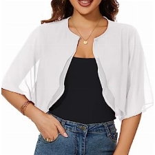 HANERDUN Bolero Damen Festlich Elegant Chiffon Strickjacke 3/4 Ärmel Kurz Schulterjacke Perfekt mit Allerlei Cocktailkleid Abendkleid