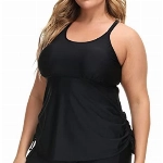 Hanna Nikole Damen übergröße Sportlich Badeanzüge Streifen U-Ausschnitt Tankini Schwarz 46-48