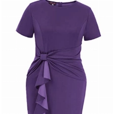 Hanna Nikole Etuikleid Damen Kurzarm Cocktailkleid Einfarbig Festliche Kleider Violett XL