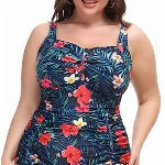 Hanna Nikole Female Große Größen Elastisch Einteilige Swimsuit Twist Front Einteilige Swimsuit Rote Blumen 46-48