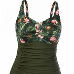 Hanna Nikole Frauen Große Größen Einteilige Swimsuit Sport Strand Atmungsaktiv Einteilige Bademode Olivgrüne Blume 44-46