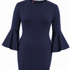 Hanna Nikole Rockabilly Kleider Damen Flare Sleeve Festkleid Hips-Wrapped Festliche Kleider Navy Blau M