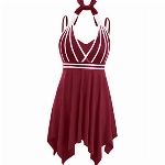 Hanna Nikole Strandmode Attraktiv Tankini Kleid Sommerurlaub Meer Schwimmanzuge Wein Rot 46-48