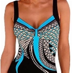 HAPPY SAILED Damen Badeanzug Drucken Push Up Bademode Bauchweg Badeanzuge Swimsuit S-XXL (1blau, XL)