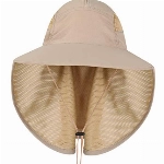 HAPPYPOP Damen Herren Unisex UV Schutz Sonnenhut mit Nackenschutz 12cm Großer Brim Outdoor Aktivitäten - für Kopfumfang 56-62cm (Khaki)