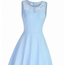 HAUSPROFI Damen Spitzenkleid Elegant Cocktailkleid Knielang Festlich Abendkleider Ärmellos Ballkleid Party Rockabilly Kleid Brautjungfernkleider für Hochzeit Blau M