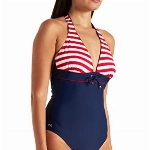 Haute Pression Damen Badeanzug, Gestreift, Gr. DE 38 (Herstellergröße : 40), Marine - Marine (Rayé Rouge)