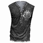 Hawaii Hemd Männer Weisses Hemd Männer T Shirts Männer V-Ausschnitt Knopfleiste Retro Druck T Shirt Ärmellos Muskelshirts Vintage Sommerweste Gym Tops Lustige T Shirts T-Shirt Herren Dark Grau XL