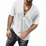 heekpek Leinenhemd Herren Kurzarm Sommerhemd Herren Baumwolle Leinenhemd Leicht und Atmungsaktiv V Ausschnitt Regular Fit Freizeithemd Strandhemd Herren, Weiß, L