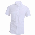 Herren Hemd Businesshemd Kurzarm Slim Fit Leinenshirt Freizeithemd Sommer Kurzarmhemd Basic Shirt White01 L
