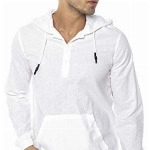 Herren Hemd Leinenhemd Shirt mit Kapuze Sweater Tunik-Hooded Weiß S