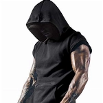 Herren Kapuzenpullover Sweatshirt Ärmellos Kapuzenpulli Kapuze Hoodie Sport Style Casual Fitness Training Basic Schwarz XXL