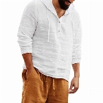 Herren Leinenhemd Langarm Henley Shirt Mit Kapuze Classic Lässig Freizeithemd Vintage Regular Fit Baumwolle Mit Knöpfe Leinenshirt Urlaub Männer Hemden Herrenhemden Hawaii Hemd