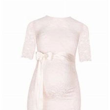 Herzmutter Umstandskleid festlich - Hochzeitskleid-Brautkleid - Schwangerschaftskleid mit Spitze - Kurzarm - 6200 (XS, Creme-Weiß)