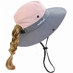 HGGE Sonnenhut für Kinder, Mädchen, UV-Schutz, breite Krempe, Strandkappe mit Loch für Pferdeschwanz, Pink, Einheitsgröße