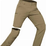 Hiauspor Wanderhose-Herren-Zip-Off-Outdoorhose-Sommer-Leicht-Trekkinghose-Atmungsaktiv-Schnell-Trockend-Funktionshose-Softshellhose-mit-5-Tiefe-Taschen (L, Khaki)
