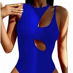 Hilinker Damen Cutout Badeanzug Hohe Taille Monikini Einteiler Badeanzug, ozeanblau, S