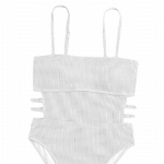 Hilinker Damen Gerippter Einteiler Bademode Ausschnitt Bauchkontrolle Badeanzug, Weiss/opulenter Garten, XS