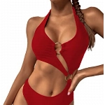 Hilinker Damen O-Ring Cutout Halfter One Piece Badeanzug High Cut Badeanzug, Rot/Ausflug, einfarbig (Getaway Solids), Medium