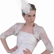 hochzeits-shop-hamburg LB-06 Exklusive Bolerojacke Spitze 1/2 Arm Ivory Gr.42