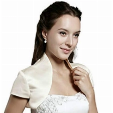 hochzeits-shop-hamburg SB-06 Exklusive Bolerojacke aus Satin Kurze Ärmel Ivory Gr.44/46