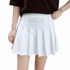 Hoerev Frauen Mädchen Kurze hohe Taille gefaltete Skater Tennis Schule Rock,Weiß,36 / M
