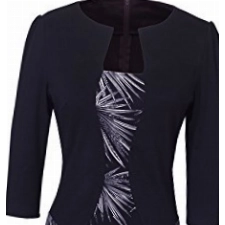 HOMEYEE Damen 3/4 Arm Business Stretch Kleid B237 (40, Schwarz Blume)