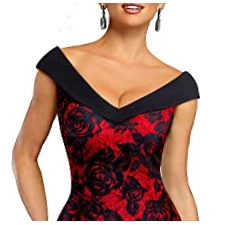 HOMEYEE Damen Elegant V-Ausschnitt Ärmelloses Vintage Rose Floral Cocktailkleid B425(EU 38 = Size M,Rot)