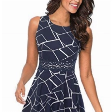 HOMEYEE Damen Vintage Rundhalsausschnitt ärmellosen Blumen Bestickt knielangen Cocktailkleid UKA079 (EU 38 = Size M, Stripe)