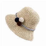 HONGXIN-SHOP Strohhüte Atmungsaktiver Sonnenhüte Strand Kappe Cap Kinder Mädchen Strohhut Sommer Reise Schutz Cap mit Haarball für den Urlaub Reise Outdoor-Aktivitäten 52cm Beige