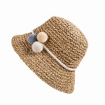 HONGXIN-SHOP Strohhüte Atmungsaktiver Sonnenhüte Strand Kappe Cap Kinder Mädchen Strohhut Sommer Reise Schutz Cap mit Haarball für den Urlaub Reise Outdoor-Aktivitäten 52cm Khaki