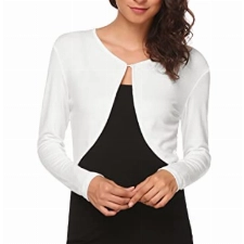 Hotouch Damen Bolero Kurz Cardigan Strickjacke Langarm Bolero Top Schulterjacke Shrug Top, L, 1-weiß